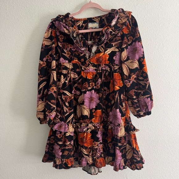 Anthropologie Pilcro Tiered Corduroy Dress Ruffle Floral Mini Tapestry Size XXS - Picture 3 of 6